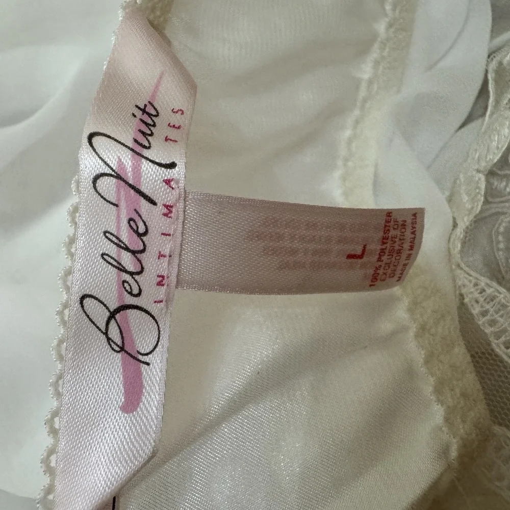 Babydoll White Satin Sheer Lace Bridal Lingerie Sz Large Fairy Beaded Coquette‎